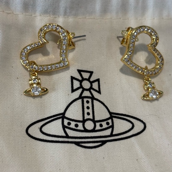 Viviennne Westwood Gold Heart Earrings with Crystal Accents! - Picture 3 of 3